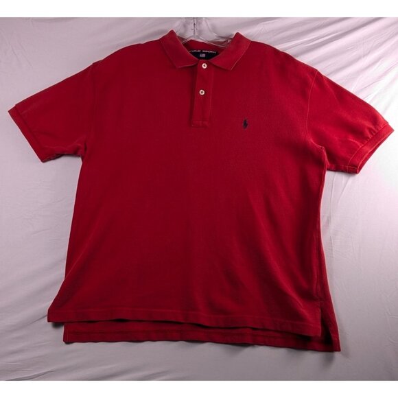 Vintage Ralph Lauren Polo Sport Mens Large Red Short Sleeve Shirt Blue Pony - Picture 1 of 9